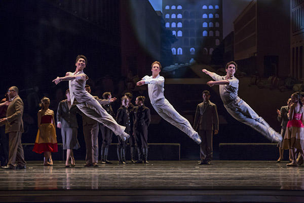 The Joffrey Ballet's Yoshihisa Arai, Rory Hohenstein and Alberto Velazquez  in Romeo & Juliet. Photo by Cheryl Mann